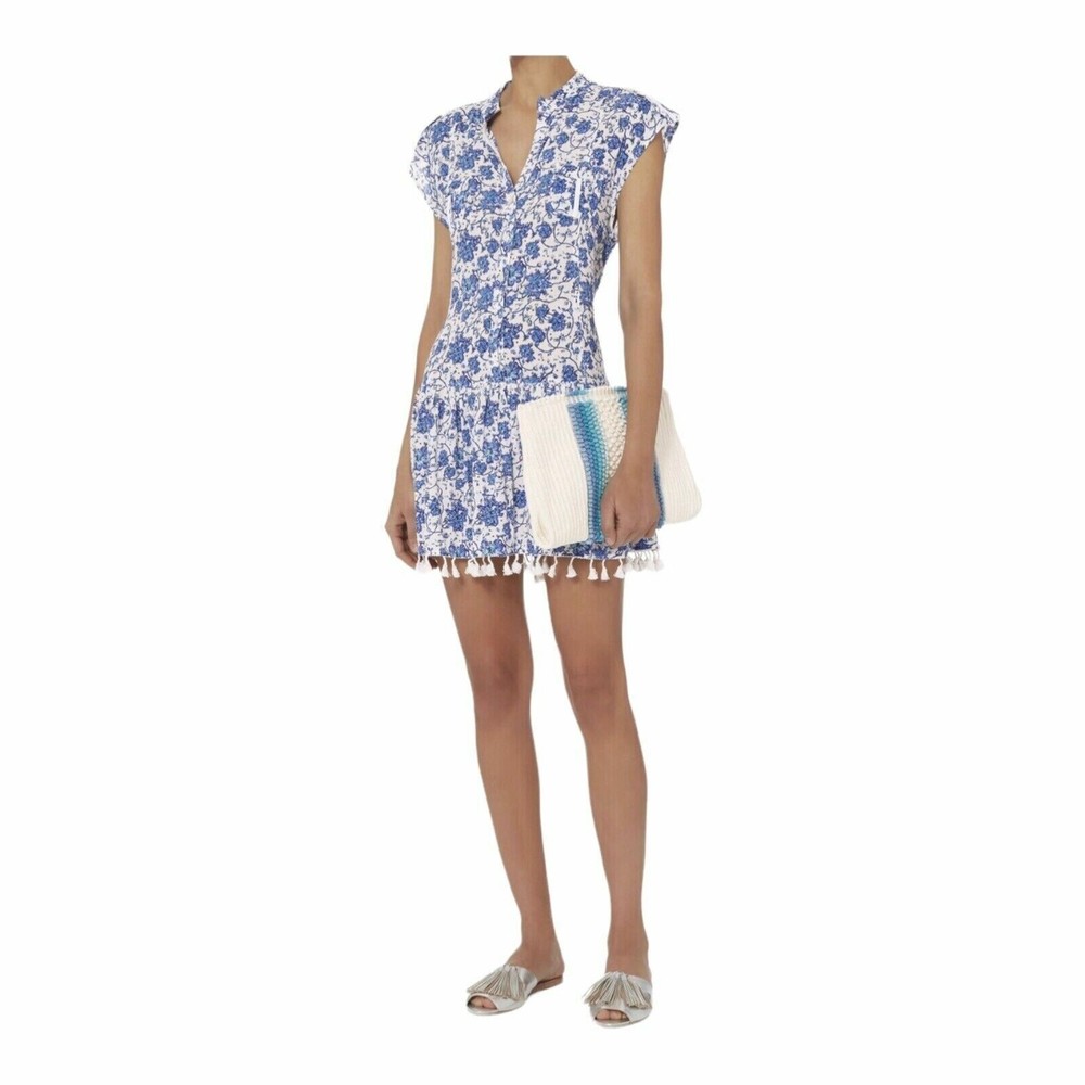 Poupette St. Barth Heni Fringe Tank Dress Blue White Floral Size XS